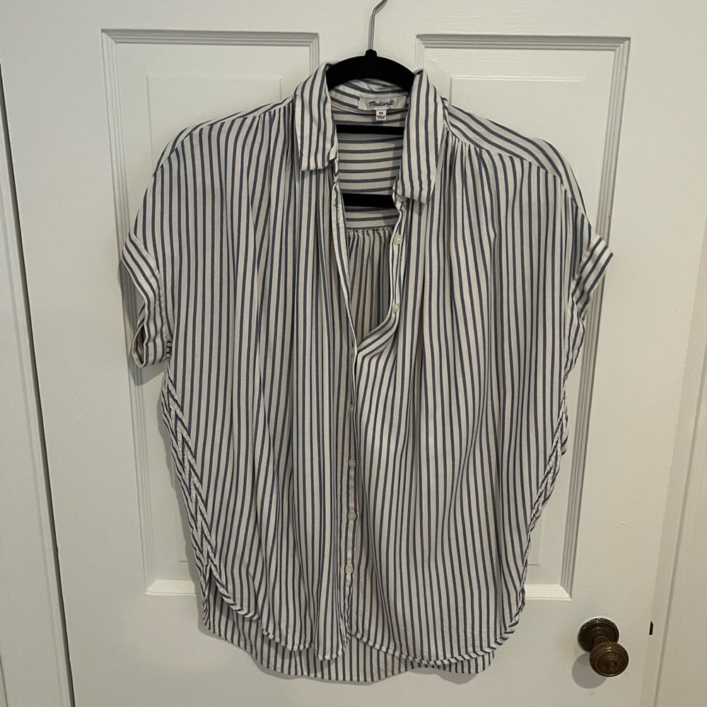 Striped, button down short sleeve Madewell top